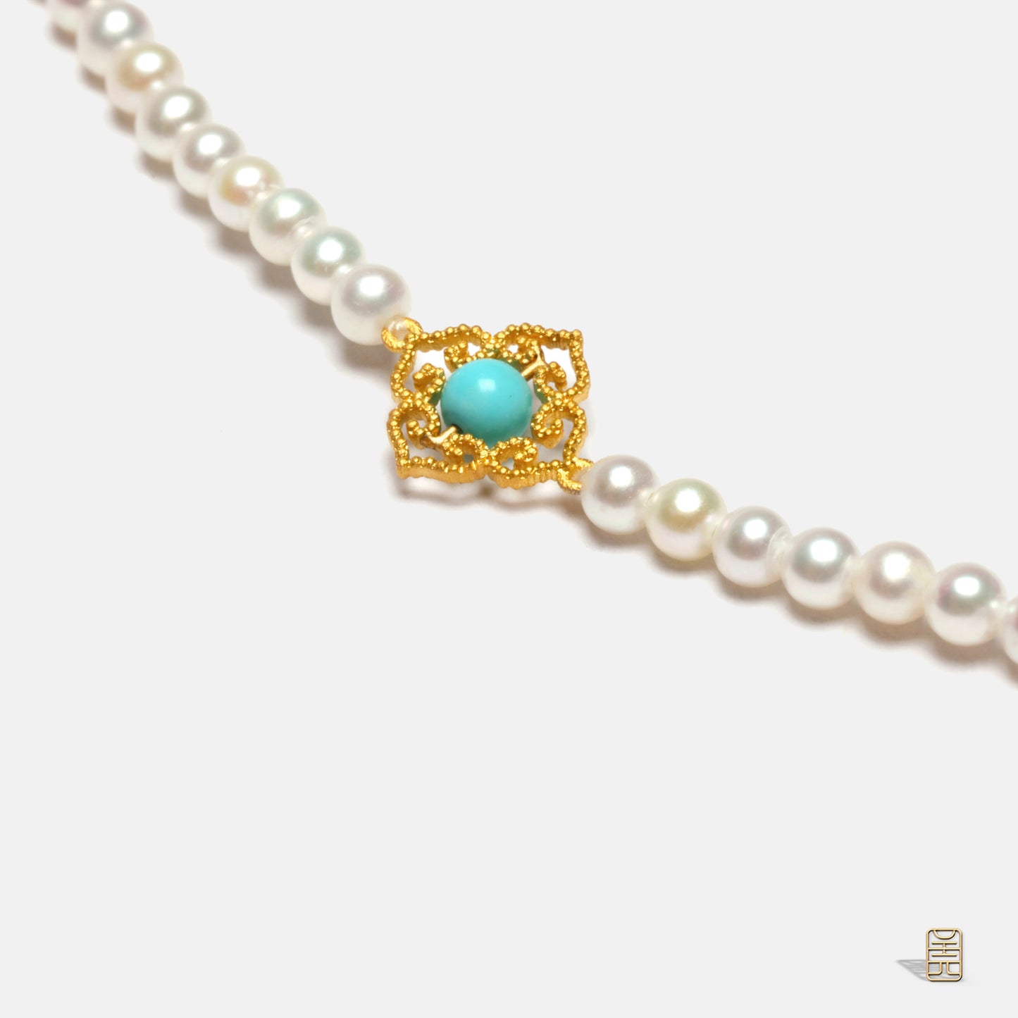 Phoenix, pearl 18k gold turquoise pendant necklace