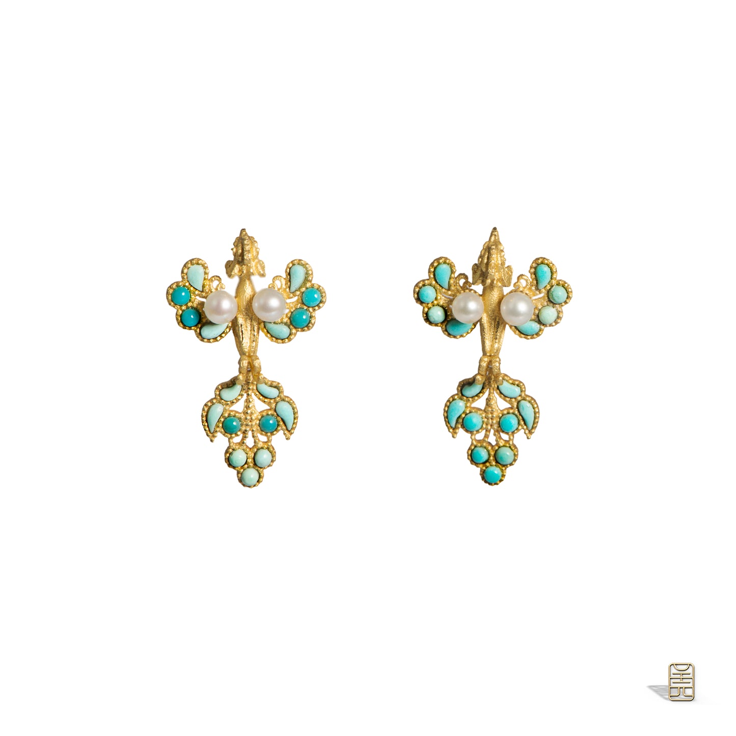 TangDynasty Phoenix earrings ,turquoise,G18k