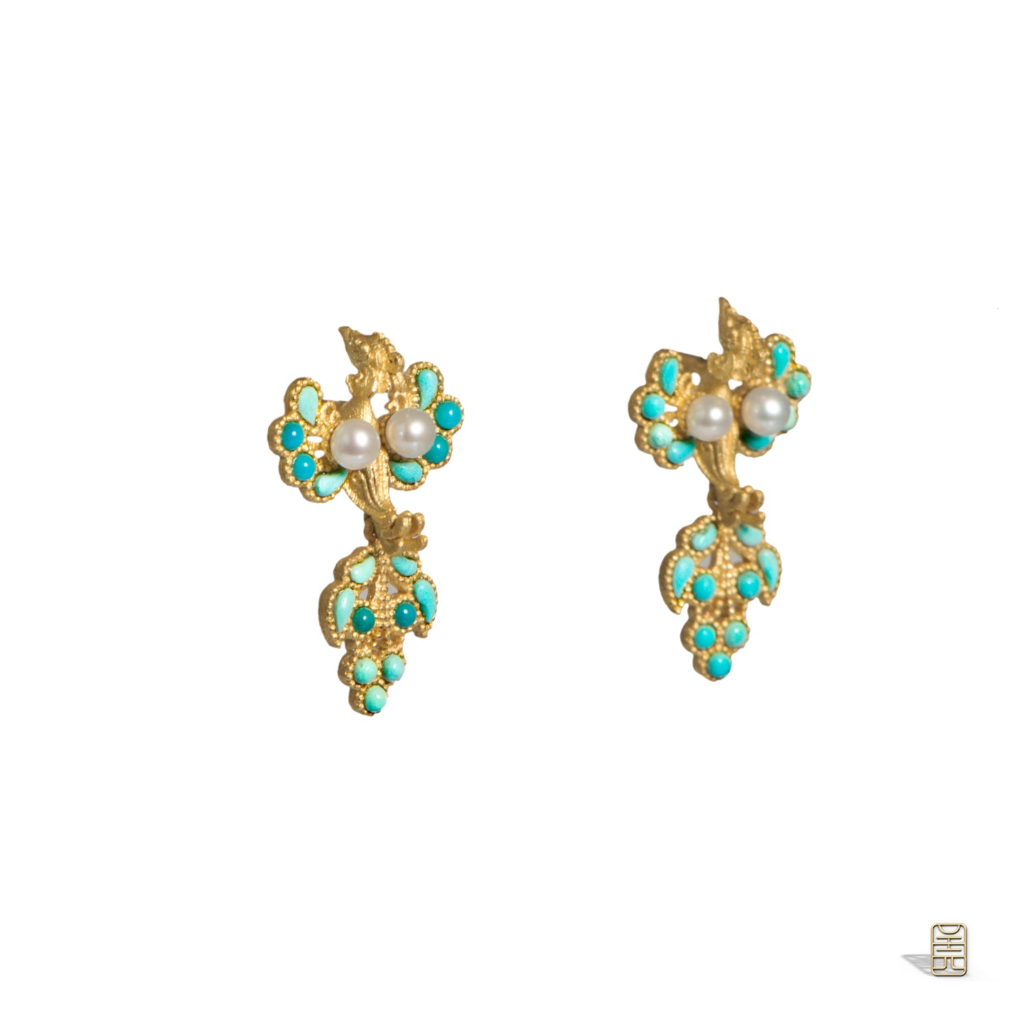 TangDynasty Phoenix earrings ,turquoise,G18k