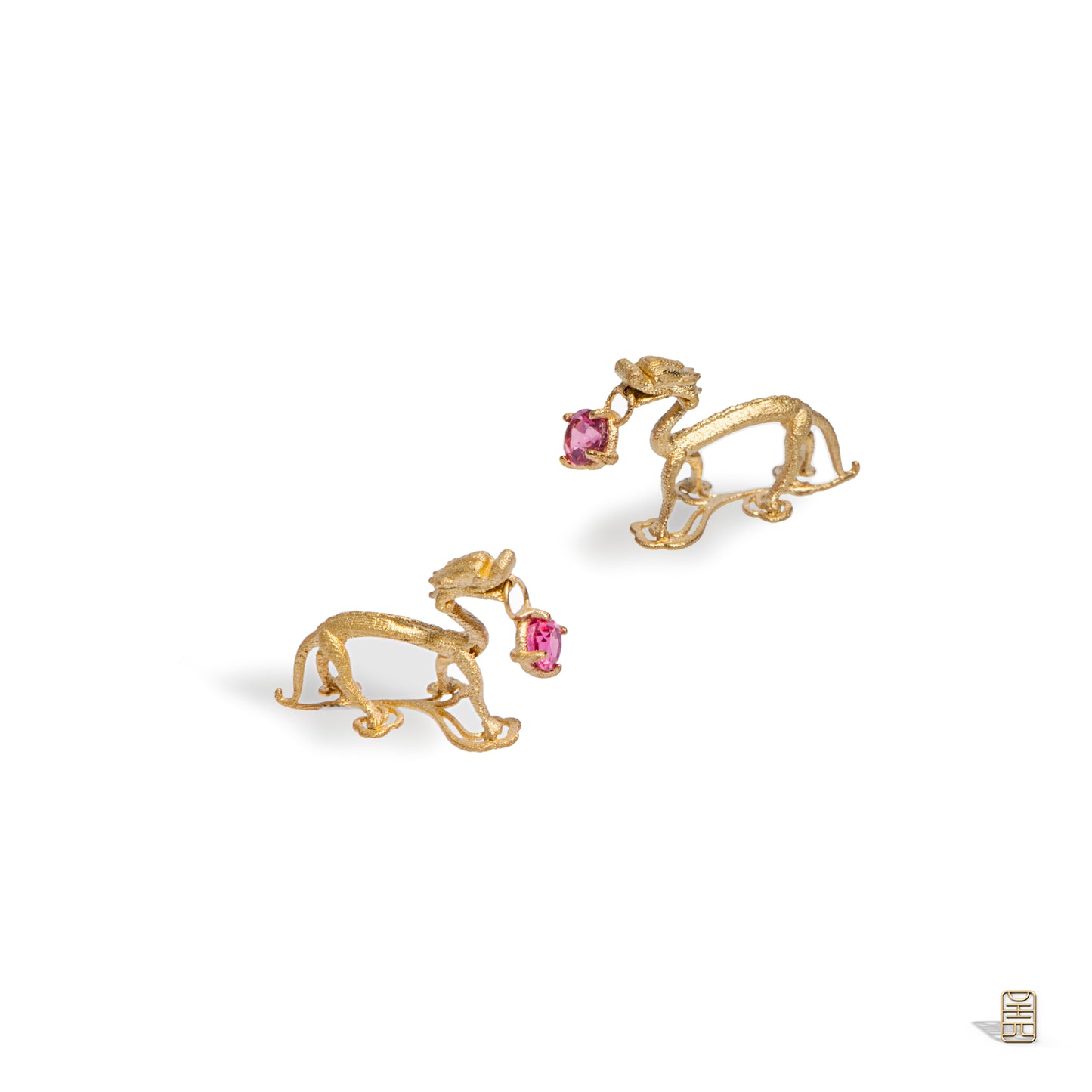 Wandering Golden Dragon earrings， spinel version G18k