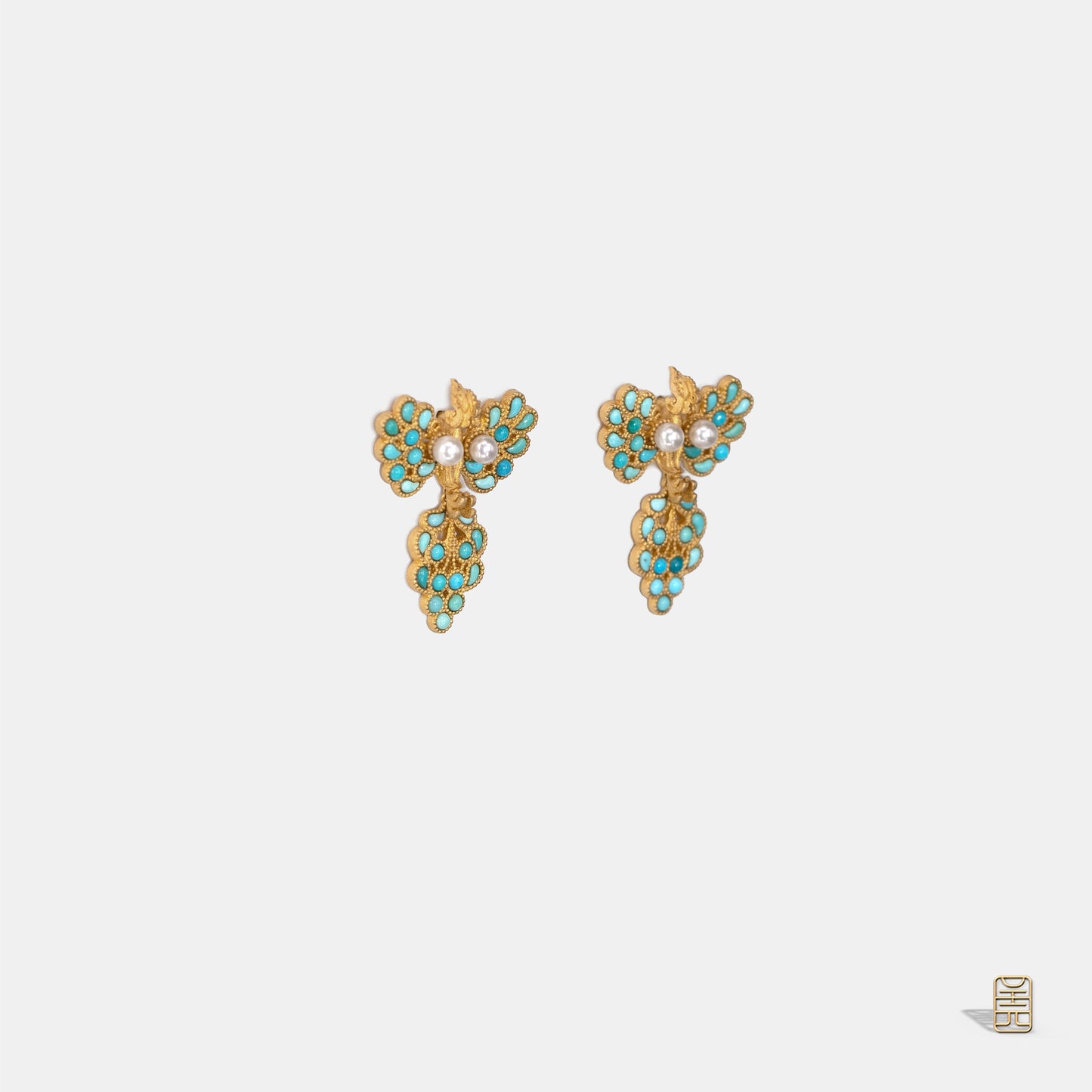 TangDynasty Phoenix earrings ,turquoise,G18k