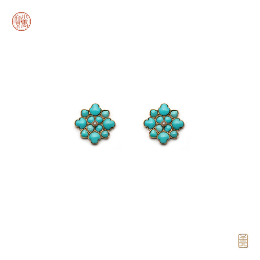 Baoxiang flower  Earrings (M), Turquoise Pearl G18k