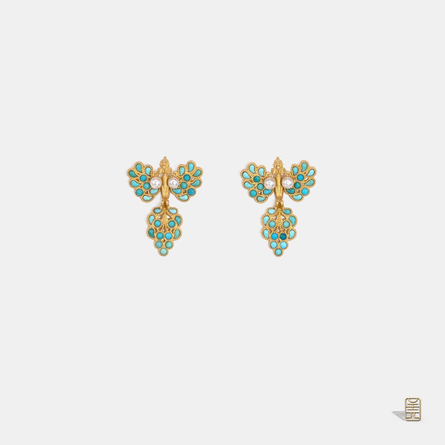 TangDynasty Phoenix earrings ,turquoise,G18k