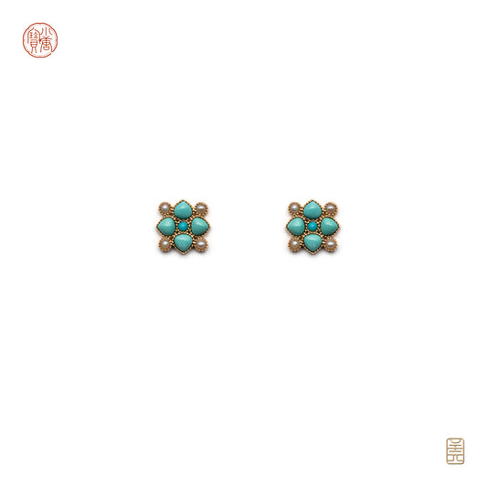 Baoxiang flower  Earrings (s), Turquoise Pearl G18k