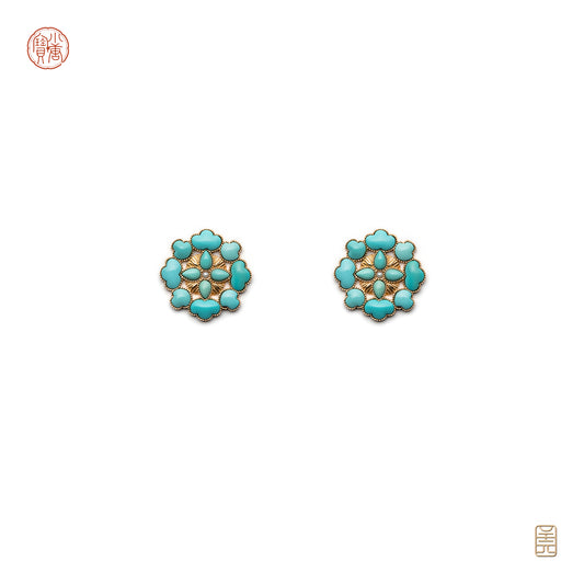 Baoxiang flower  Earrings , Turquoise Pearl G18k